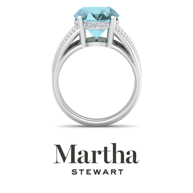 Martha Stewart 6 3/4ctw. Oval Aquamarine & Lab Grown Diamond Hidden Halo Ring In Sterling Silver image number null